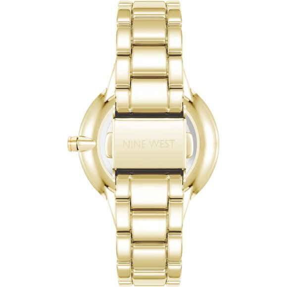 Nine West Women's Gold band Pink dial Crystal Accented Bracelet Watch - Picture 3 of 4